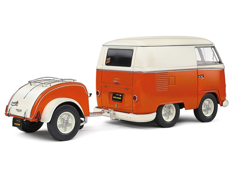 1950 Volkswagen Kool Kombi Van with Trailer Orange and White 1/18 Diecast Model Car by Solido view 5