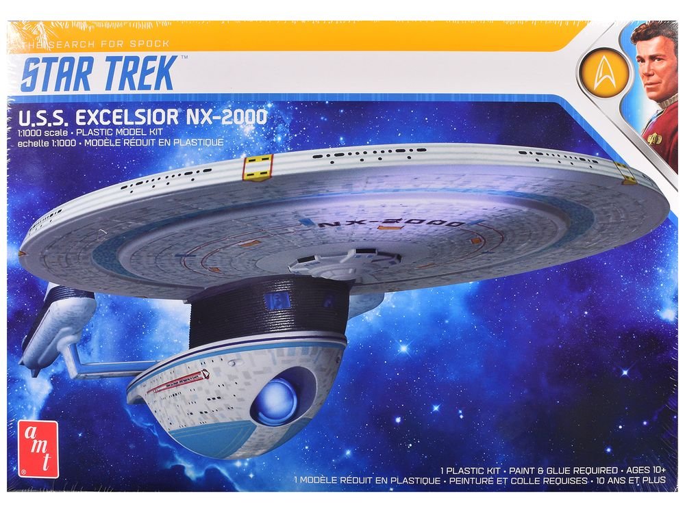 Skill 2 Model Kit U.S.S. Excelsior NX-2000 Space Ship "Star Trek III: The Search for Spock" (1984) Movie 1/1000 Scale Model by AMT
