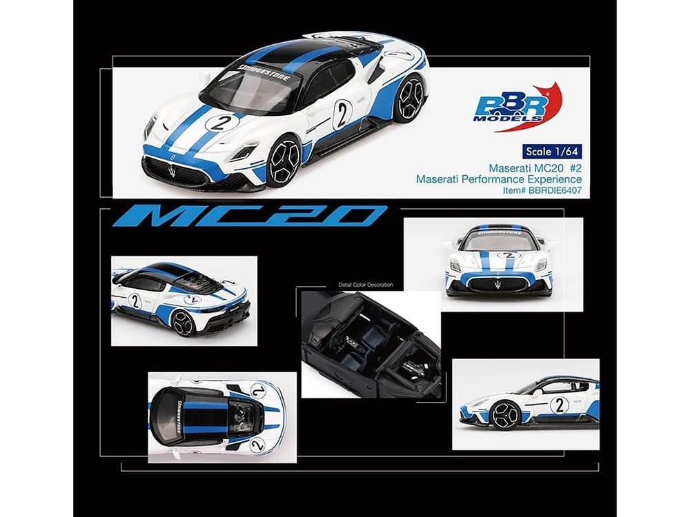 Maserati MC20 #2 White with Blue Stripes and Black Top "Maserati Performance Experience" 1/64 Diecast Model Car by BBR view 3