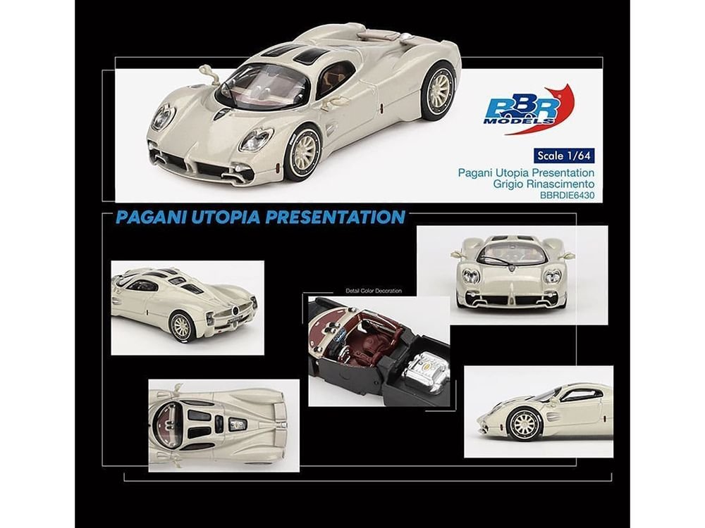 Pagani Utopia Presentation Grigio Rinascimento Silver 1/64 Diecast Model Car by BBR view 3