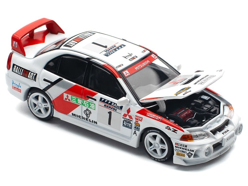 Mitsubishi Lancer Evolution IV RHD (Right Hand Drive) #1 Tommi Makinen - Seppo Harjanne Winner "Rally de Catalunya" (1997) 1/64 Diecast Model Car by Pop Race view 2