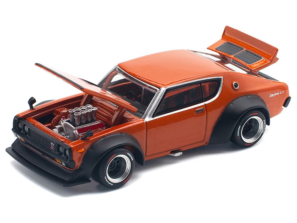 Skyline GT-R V8 Drift "Kenmeri" RHD (Right Hand Drive) Orange Metallic 1/64 Diecast Model Car by Pop Race view 2