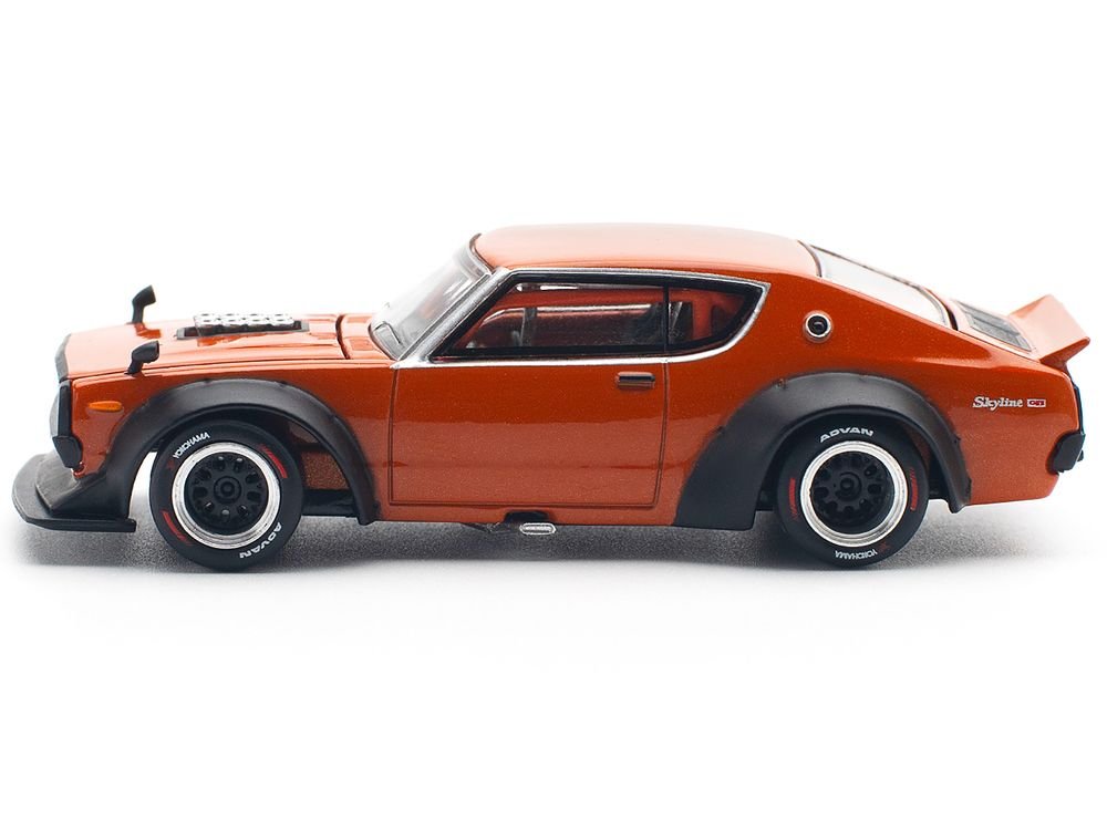 Skyline GT-R V8 Drift "Kenmeri" RHD (Right Hand Drive) Orange Metallic 1/64 Diecast Model Car by Pop Race view 3