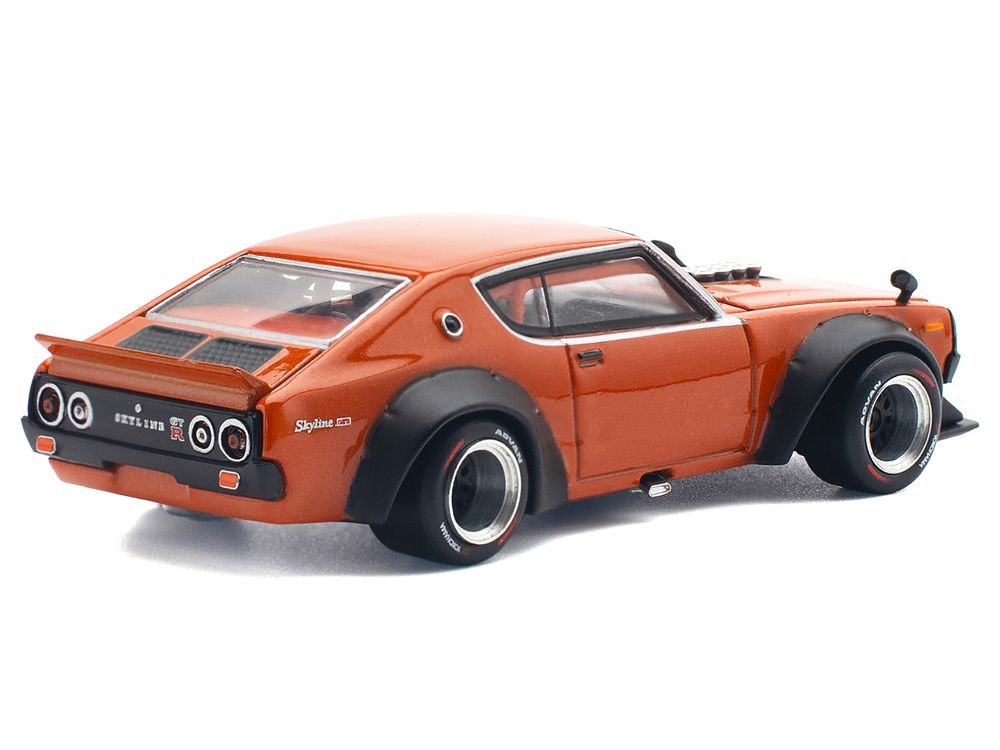Skyline GT-R V8 Drift "Kenmeri" RHD (Right Hand Drive) Orange Metallic 1/64 Diecast Model Car by Pop Race view 4