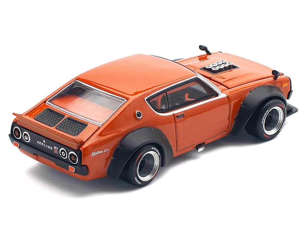Skyline GT-R V8 Drift "Kenmeri" RHD (Right Hand Drive) Orange Metallic 1/64 Diecast Model Car by Pop Race view 5