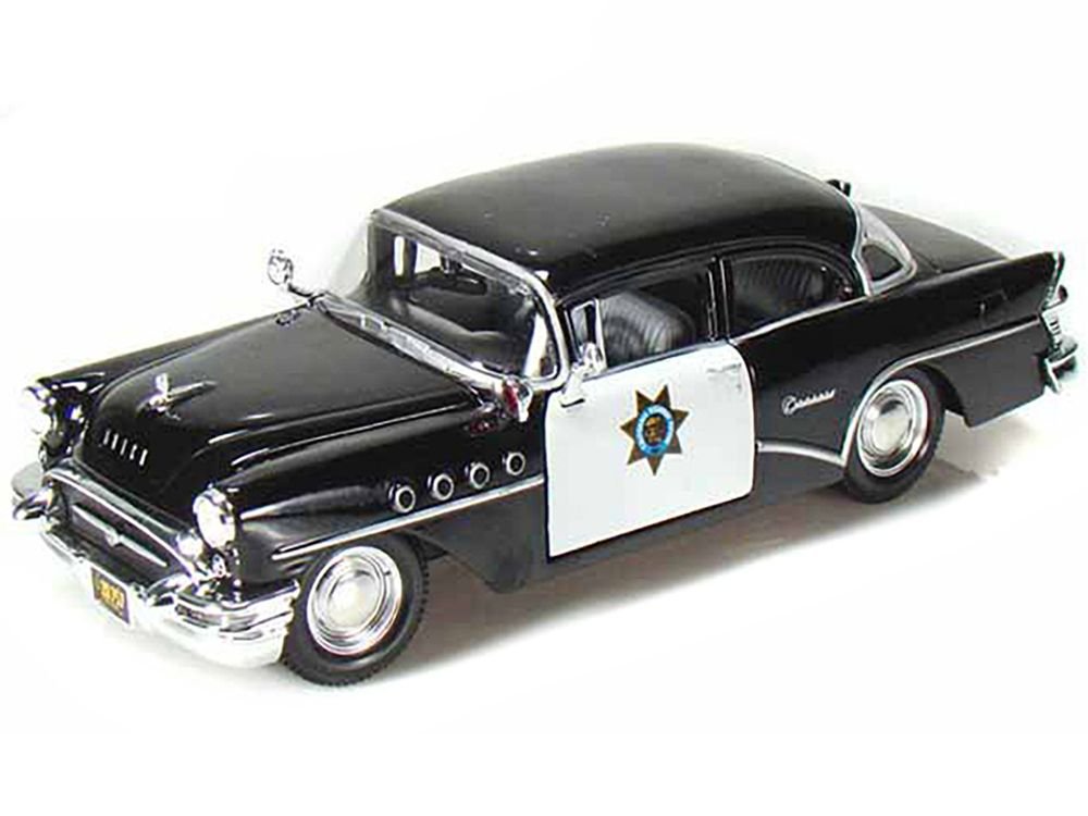 1955 Buick Century Police Car Black and White 1/26 Diecast Model Car by Maisto view 2