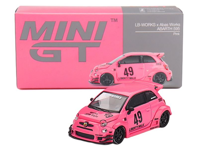 ABARTH 595 #49 "LB-Works x Abas Works" Pink Limited Edition 1/64 Diecast Model Car by Mini GT view 4
