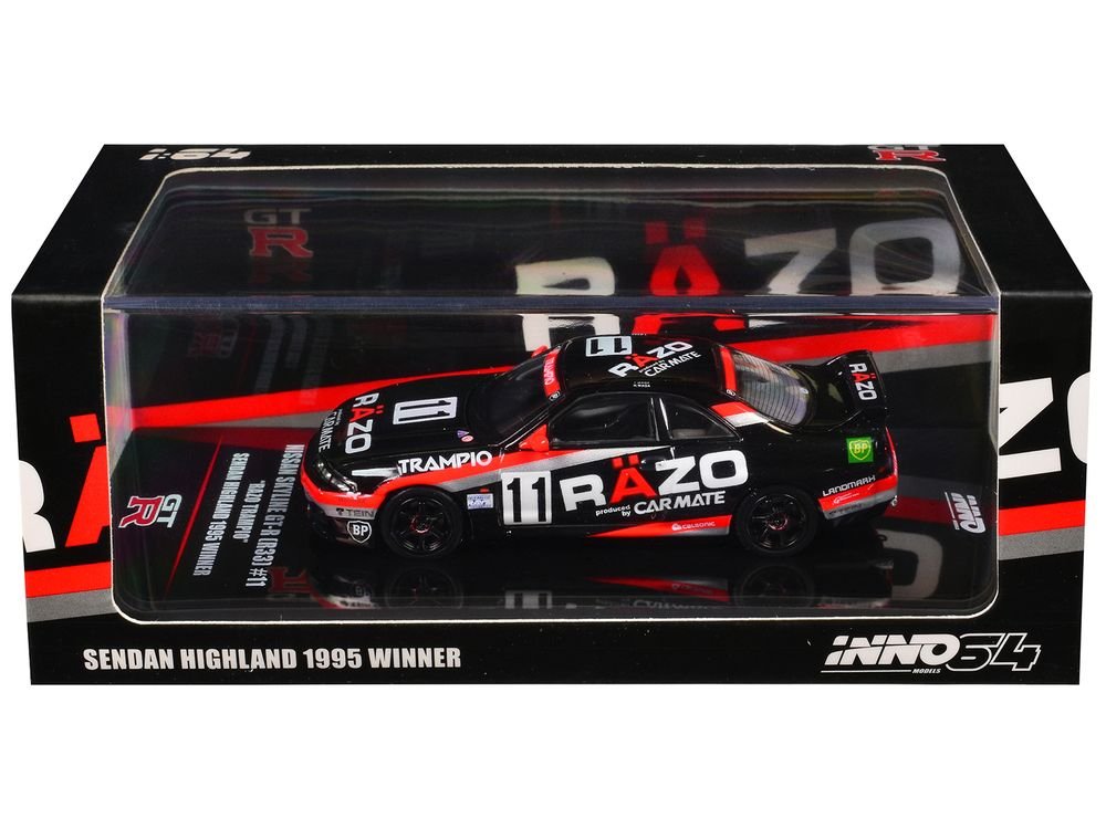 Nissan Skyline GT-R (R33) RHD (Right Hand Drive) #11 "Razo Trampio" N1 Super Endurance Series "Sedan Highland" (1995) 1/64 Diecast Model Car by Inno Models view 3