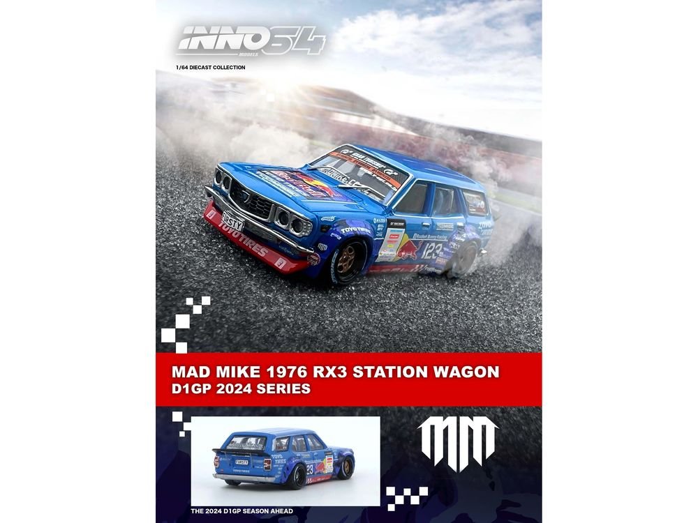 1976 Mazda RX3 Station Wagon RHD (Right Hand Drive) #12 "Mad" Mike Whiddett "D1 Grand Prix" (2024) 1/64 Diecast Model Car by Inno Models view 2