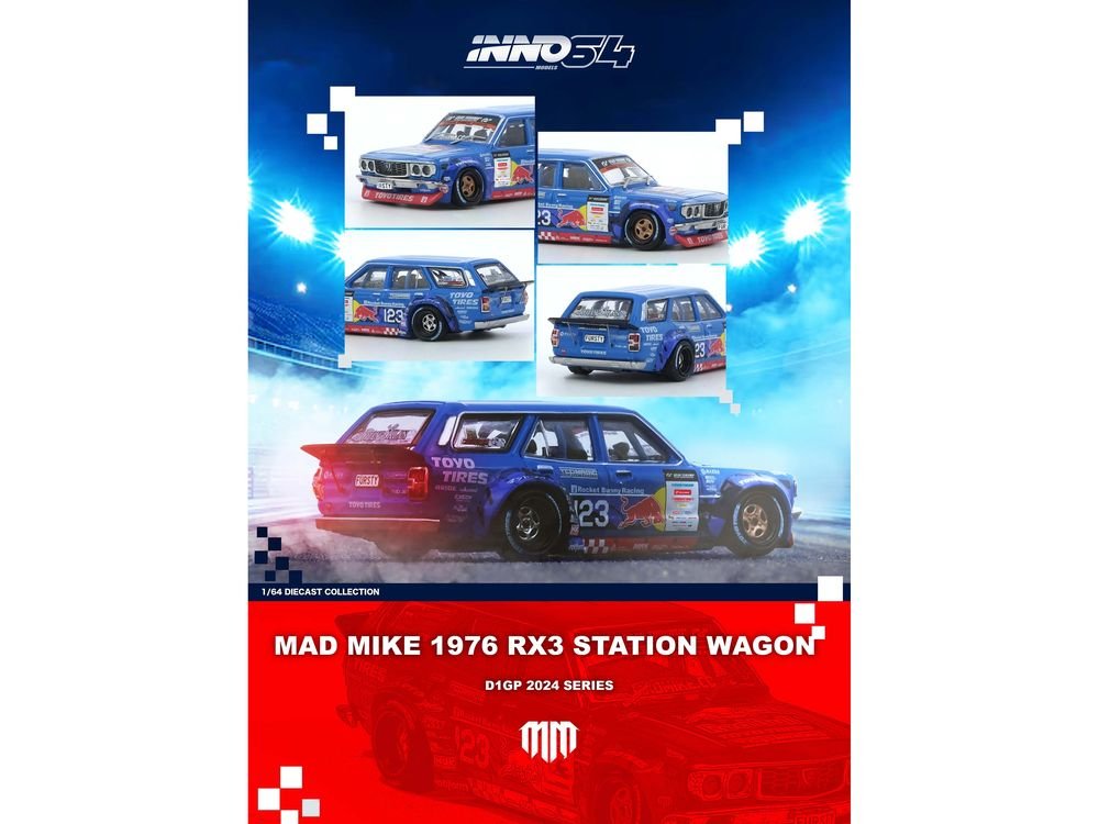 1976 Mazda RX3 Station Wagon RHD (Right Hand Drive) #12 "Mad" Mike Whiddett "D1 Grand Prix" (2024) 1/64 Diecast Model Car by Inno Models view 3