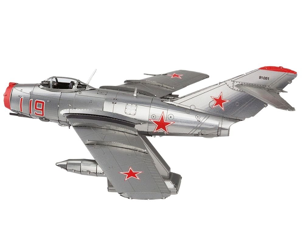 Model Kit Mikoyan-Gurevich MiG-15 Fighter Aircraft "Korean War" Soviet Air Force (Moderate Difficulty) Steel Model by Metal Earth view 2