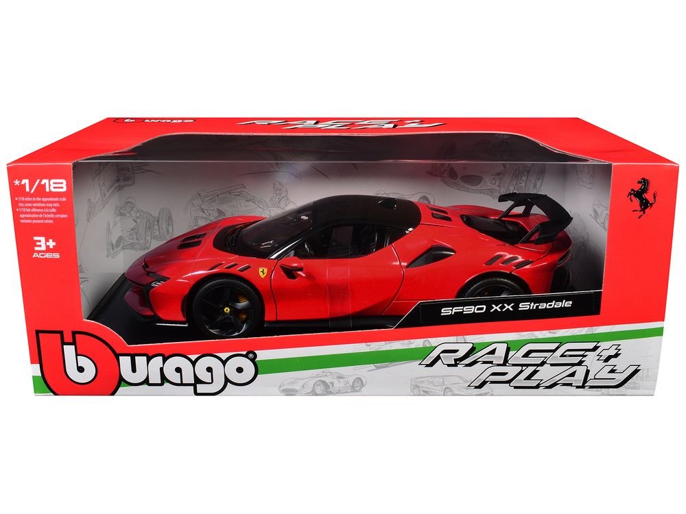 Ferrari SF90 XX Stradale Red with Black Top "Race + Play" Series 1/18 Diecast Model Car by Bburago
