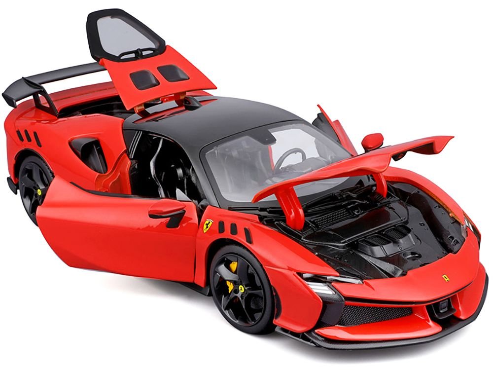 Ferrari SF90 XX Stradale Red with Black Top "Race + Play" Series 1/18 Diecast Model Car by Bburago view 2