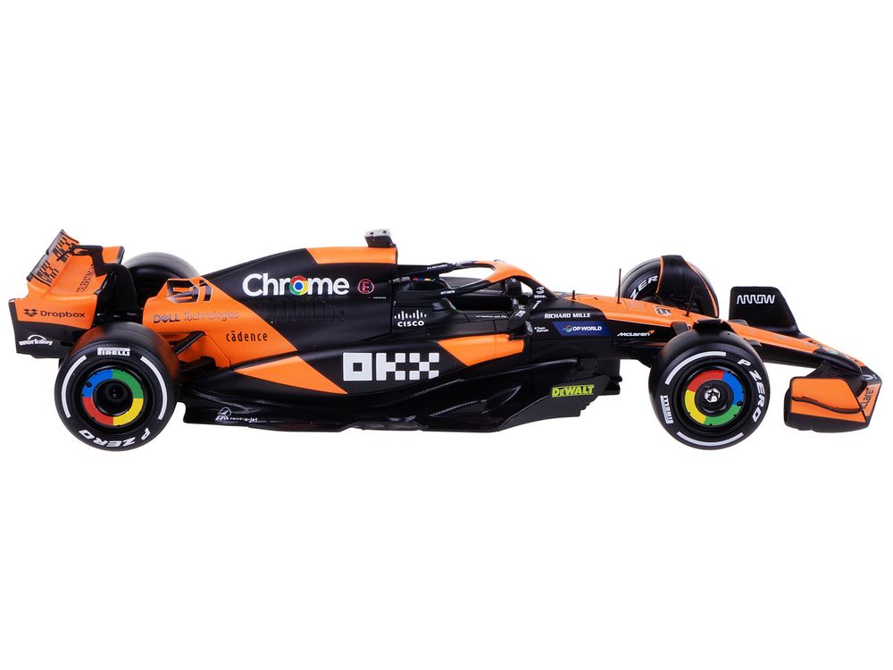 McLaren MCL38 #81 Oscar Piastri "OKX" Formula One F1 "Miami GP" (2024) with Driver Figure "Race" Series 1/24 Diecast Model Car by Bburago view 2