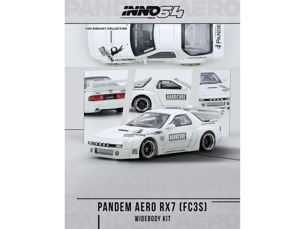 Mazda RX7 (FC3S) "Pandem Aero" Widebody Kit White with Graphics 1/64 Diecast Model Car by Inno Models view 3