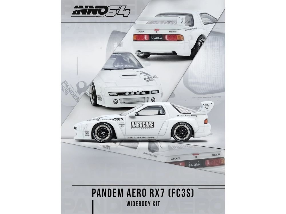 Mazda RX7 (FC3S) "Pandem Aero" Widebody Kit White with Graphics 1/64 Diecast Model Car by Inno Models view 4