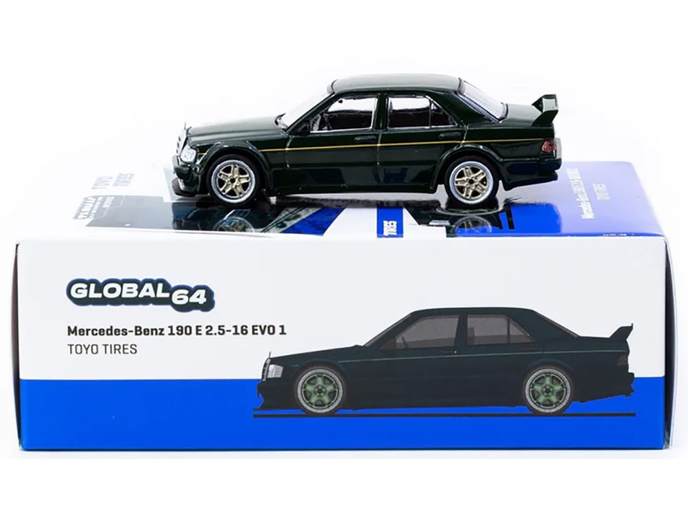 Mercedes-Benz 190 E 2.5-16 EVO 1 "Toyo Tires" Dark Green "Global64" Series 1/64 Diecast Model by Tarmac Works view 3
