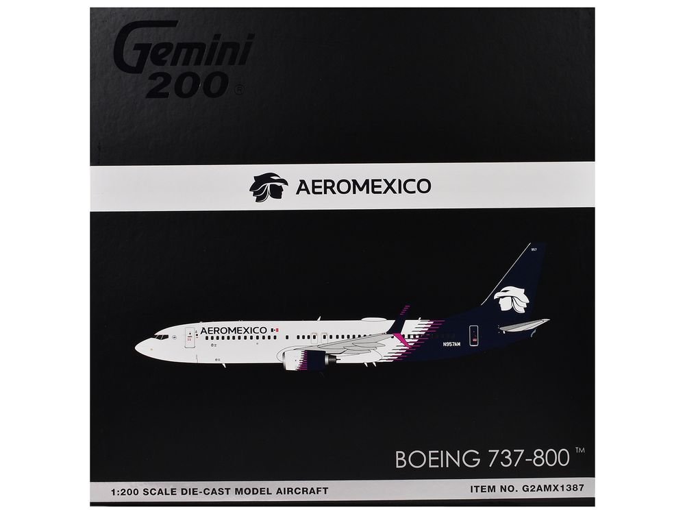 Boeing 737-800 Commercial Aircraft "AeroMexico" (N957AM) White with Dark Blue Tail "Gemini 200" Series 1/200 Diecast Model Airplane by GeminiJets view 3