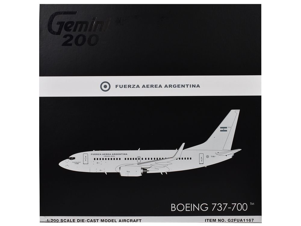 Boeing 737-700 Transport Aircraft "Fuerza Aerea Argentina (Air Force)" (T-99) Gray "Gemini 200" Series 1/200 Diecast Model Airplane by GeminiJets view 3