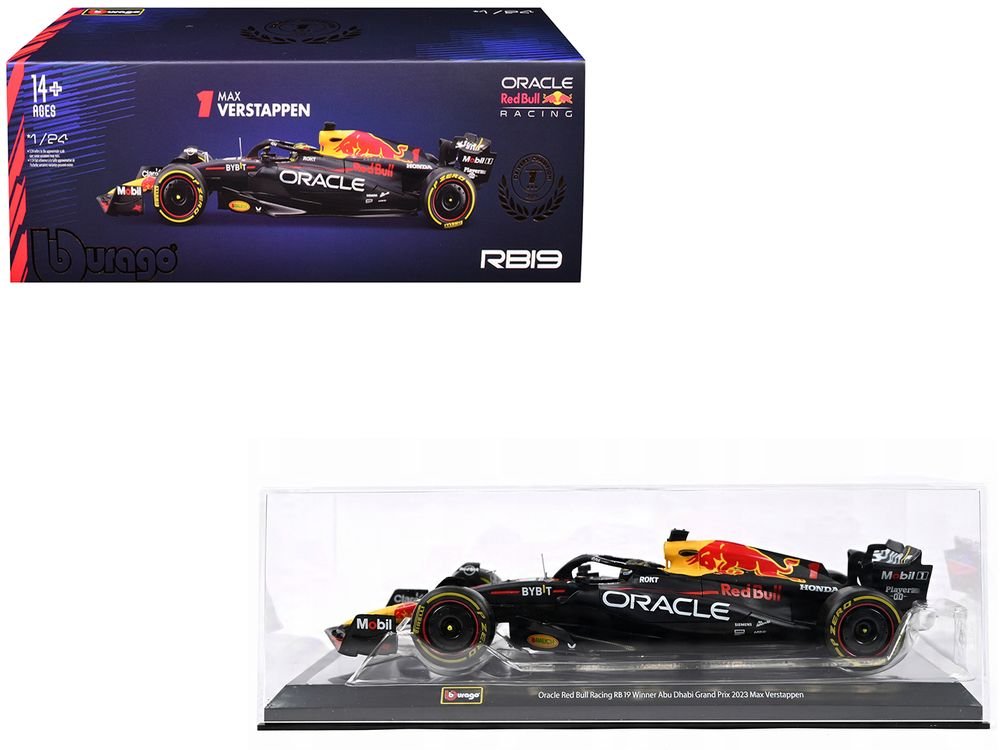 Red Bull Racing RB19 #1 Max Verstappen "Oracle" Winner Formula One F1 Championship "Drivers' Champion" (2023) with Display Case 1/24 Diecast Model Car by Bburago