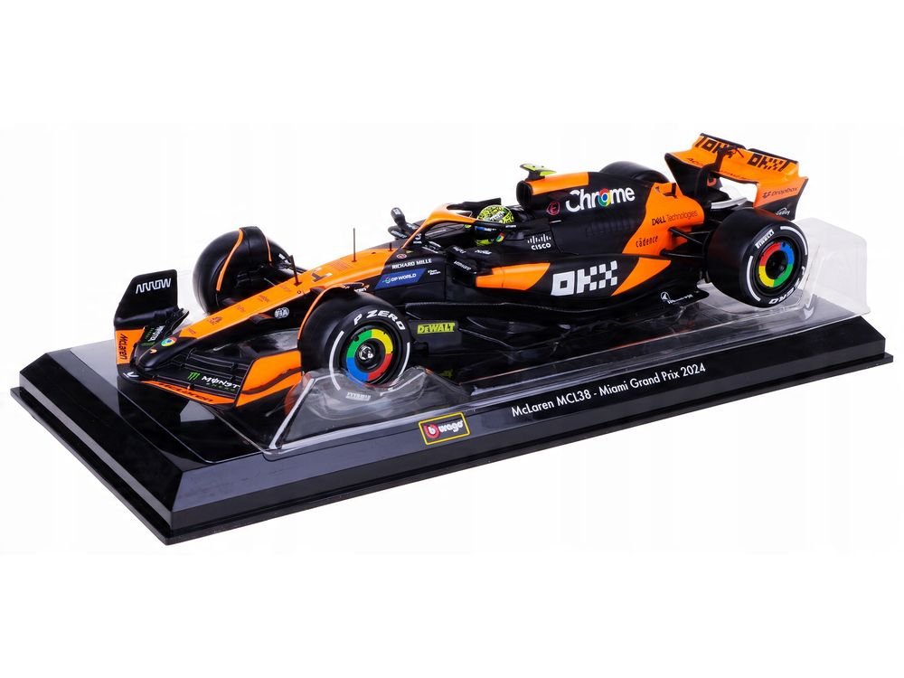 McLaren MCL38 #4 Lando Norris "OKX" Winner Formula One F1 "Miami GP" (2024) with Display Case 1/24 Diecast Model Car by Bburago view 4