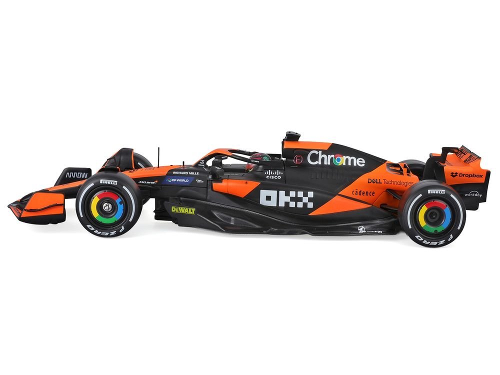 McLaren MCL38 #81 Oscar Piastri "OKX" Formula One F1 "Miami GP" (2024) with Display Case 1/24 Diecast Model Car by Bburago view 2