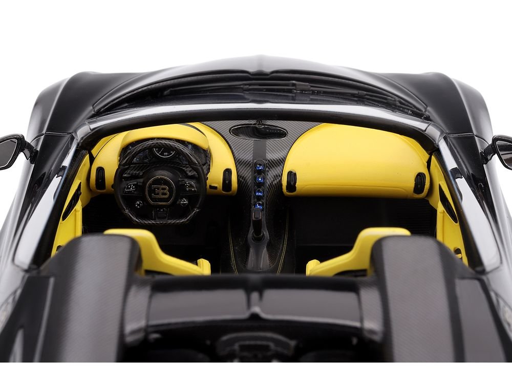 Bugatti W16 Mistral Black with Yellow Interior 1/18 Model Car by Top Speed view 2