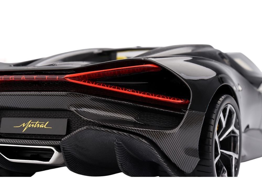 Bugatti W16 Mistral Black with Yellow Interior 1/18 Model Car by Top Speed view 5