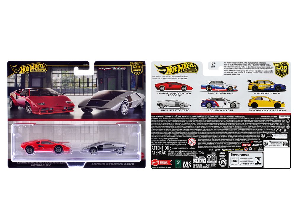 Lamborghini Countach LP5000 QV Red and Lancia Stratos Zero Gray Metallic "Car Culture" Set of 2 Cars Diecast Model Cars by Hot Wheels view 3