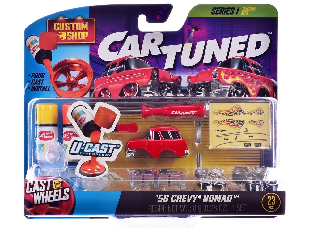 1987 Chevrolet C10 Pickup Truck Orange and 1956 Chevrolet Nomad Red "Custom Shop" 2 Car Set Diecast Model Cars by CarTuned view 4