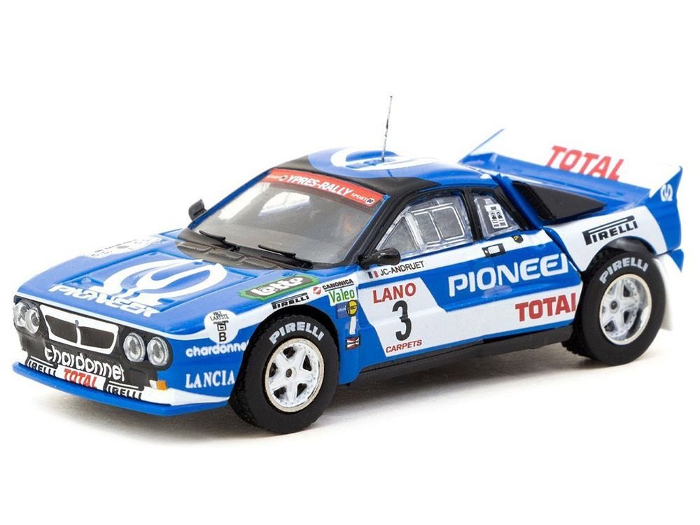 Lancia 037 Rally #3 Jean-Claude Andruet - Francoise Sappey 2nd Place "Ypres 24 Hours Rally" (1983) "Hobby64+" Series 1/64 Diecast Model Car by Tarmac Works view 2