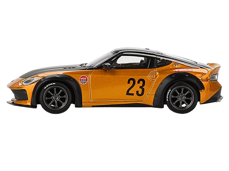 Nissan Fairlady Z #23 "LB-NATION WORKS" LB Gold Metallic with Matt Black Hood and Black Top Limited Edition 1/64 Diecast Model Car by Mini GT view 2