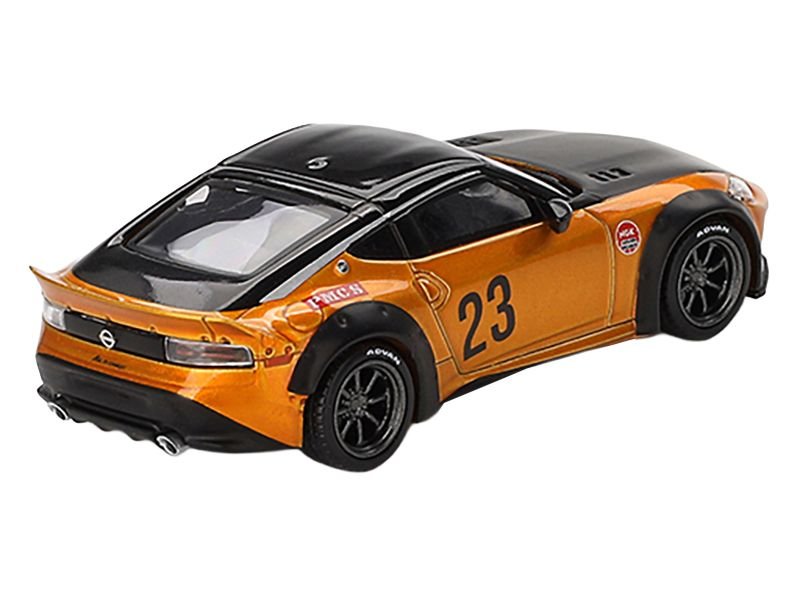 Nissan Fairlady Z #23 "LB-NATION WORKS" LB Gold Metallic with Matt Black Hood and Black Top Limited Edition 1/64 Diecast Model Car by Mini GT view 3