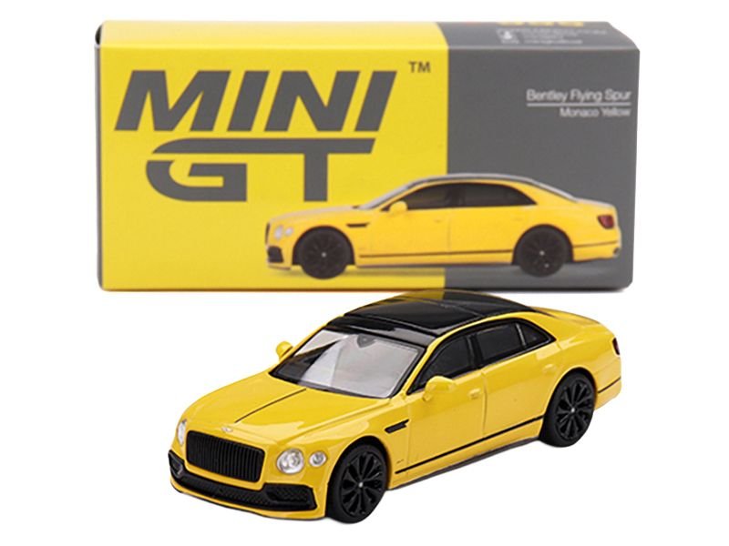 Bentley Flying Spur Monaco Yellow with Black Top Limited Edition 1/64 Diecast Model Car by Mini GT view 4