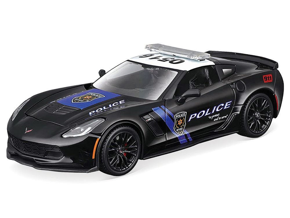 2015 Chevrolet Corvette Z06 "Police" Black with Blue Stripes and White Top "Maisto Design Authority" Series 1/24 Diecast Model Car by Maisto view 2