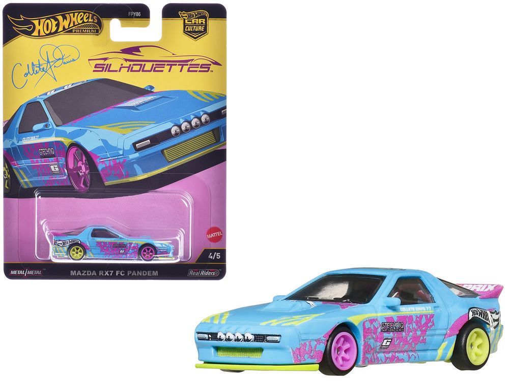 Mazda RX7 FC PANDEM Blue with Graphics "Silhouettes" Series Diecast Model Car by Hot Wheels