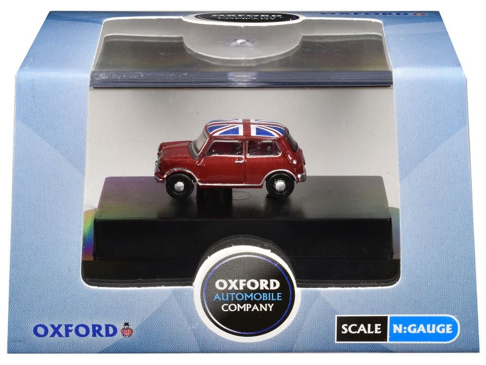 Austin Mini RHD (Right Hand Drive) Tartan Red with Union Jack Top 1/148 (N) Scale Diecast Model Car by Oxford Diecast view 3