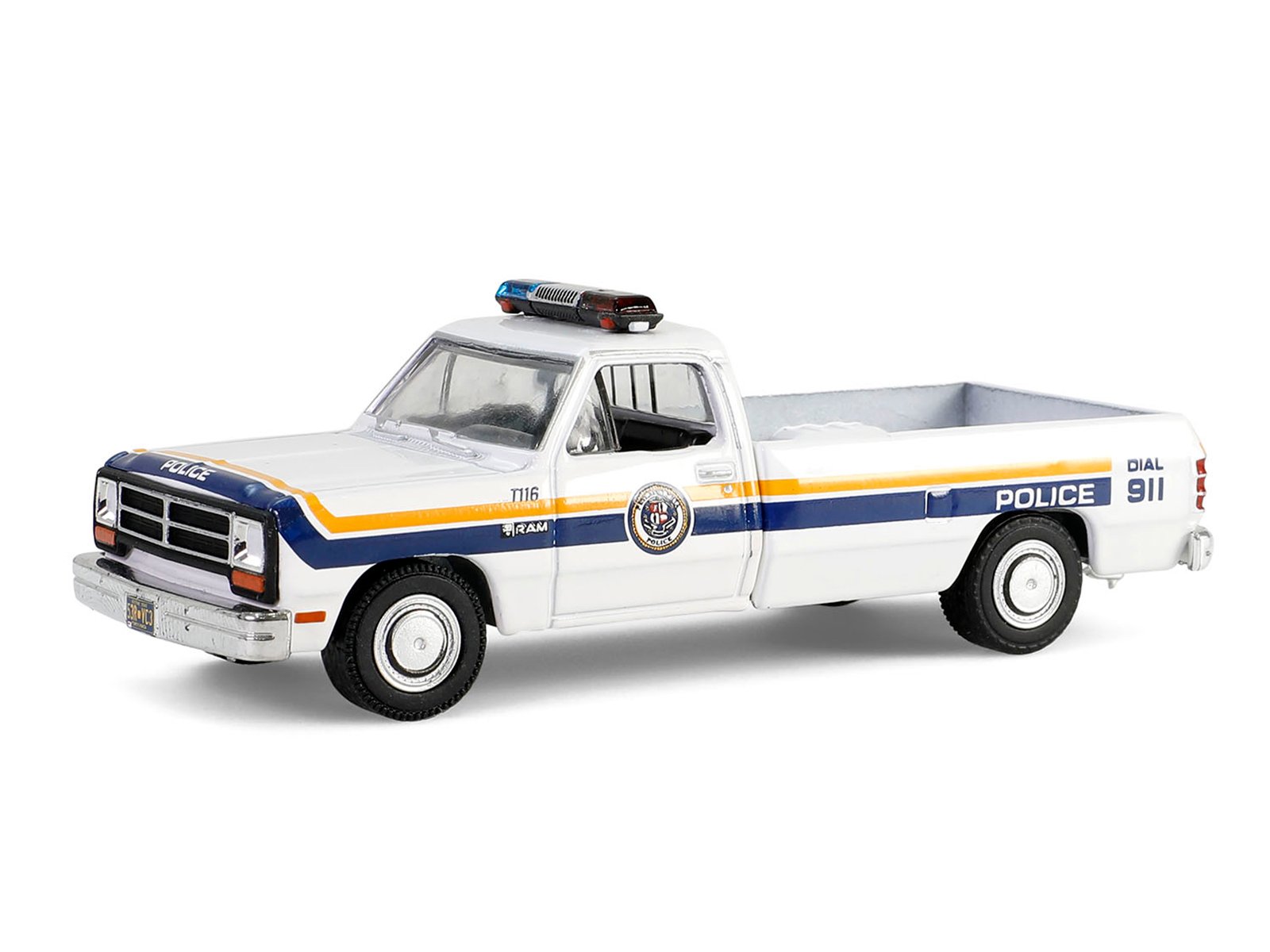 1990 Dodge Ram D250 Pickup Truck "Philadelphia PA Police Department" White with Stripes and Utility Trailer "Hot Pursuit Hitch & Tow" Series 1 1/64 Diecast Model Cars by Greenlight view 4