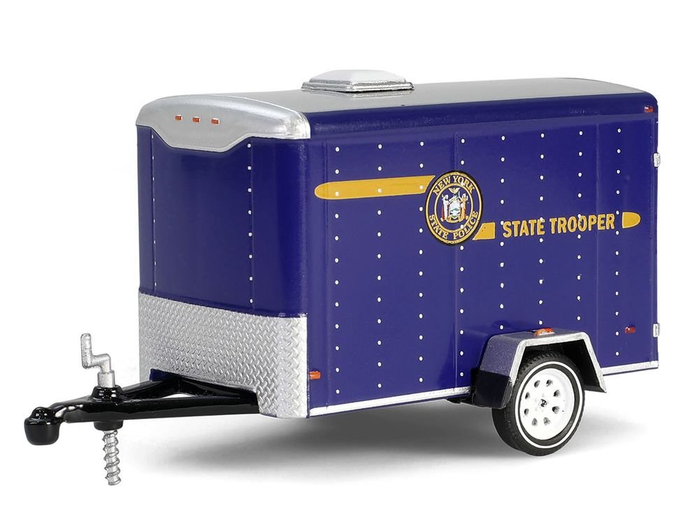 2001 Jeep Cherokee "New York State Police" Blue with Yellow Stripes and Small Cargo Trailer "Hot Pursuit Hitch & Tow" Series 1 1/64 Diecast Model Cars by Greenlight view 5