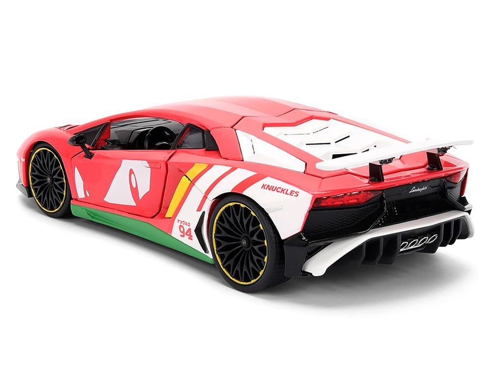 Lamborghini Aventador SV Red with Graphics and Knuckles Diecast Figure "Sonic The Hedgehog" Franchise "Hollywood Rides" Series 1/24 Diecast Model by Jada view 4
