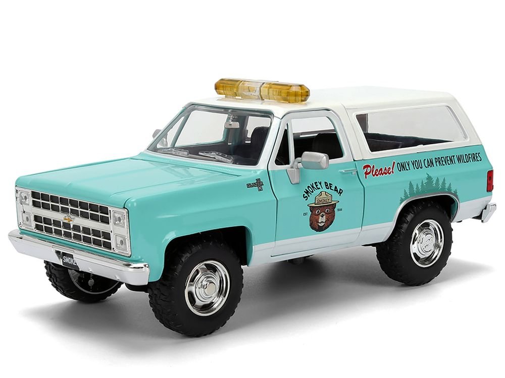 1980 Chevrolet Blazer Light Green with White Top and Graphics and Smokey Bear Diecast Figure "Smokey Bear" "Hollywood Rides" Series 1/24 Diecast Model by Jada view 2