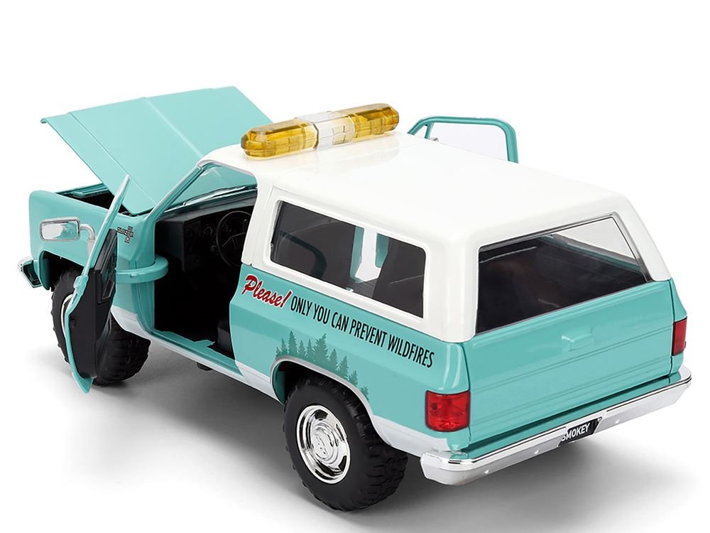 1980 Chevrolet Blazer Light Green with White Top and Graphics and Smokey Bear Diecast Figure "Smokey Bear" "Hollywood Rides" Series 1/24 Diecast Model by Jada view 4
