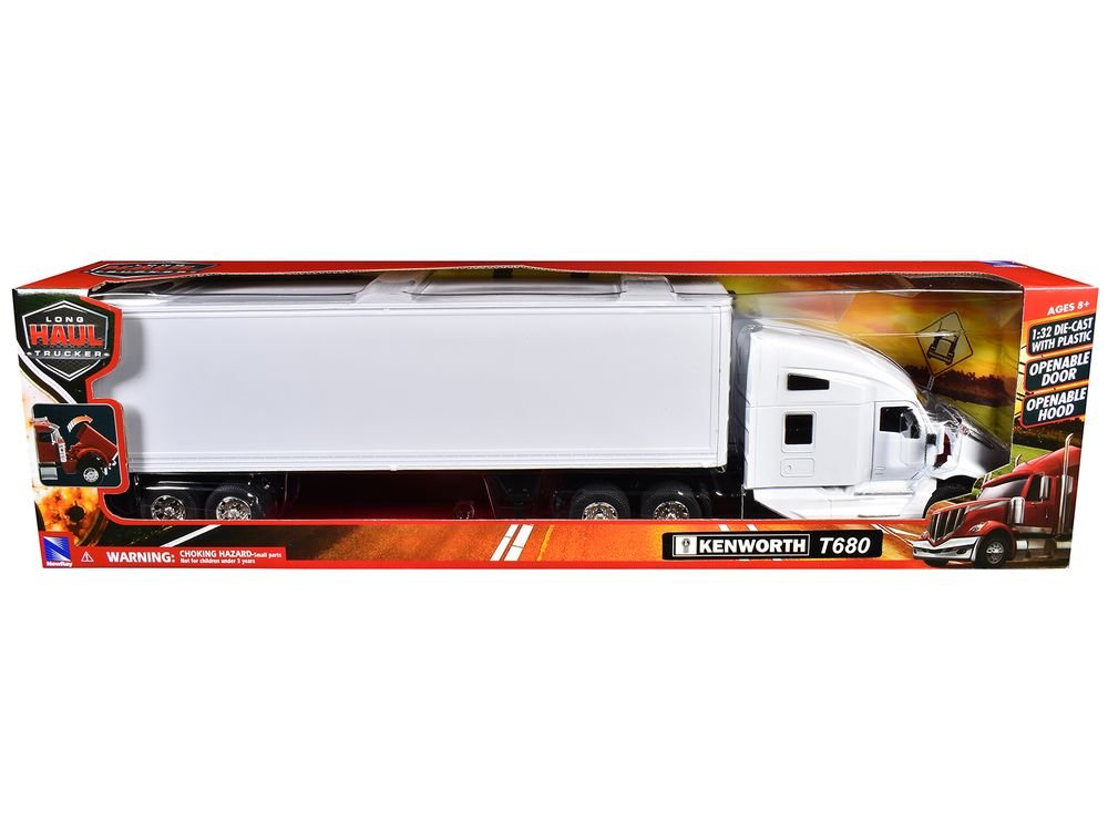 Kenworth T680 Truck White with Dry Van Trailer White "Long Haul Trucker" Series 1/32 Diecast Model by New Ray view 3