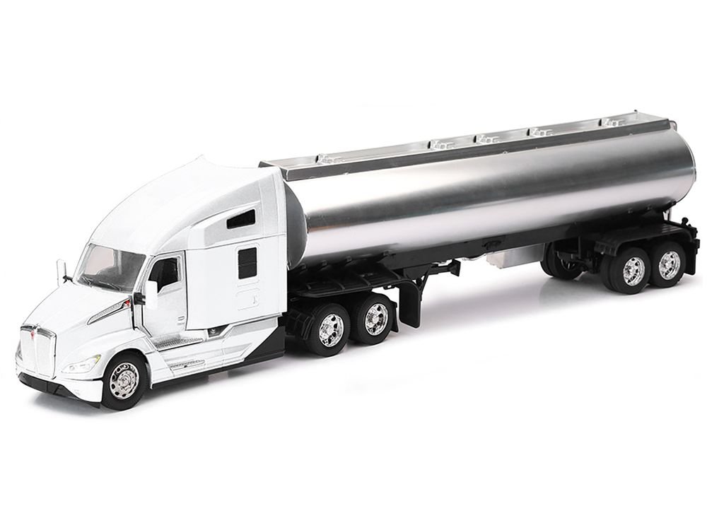 Kenworth T680 Truck White with Oil Tanker Trailer Chrome "Long Haul Trucker" Series 1/32 Diecast Model by New Ray view 2