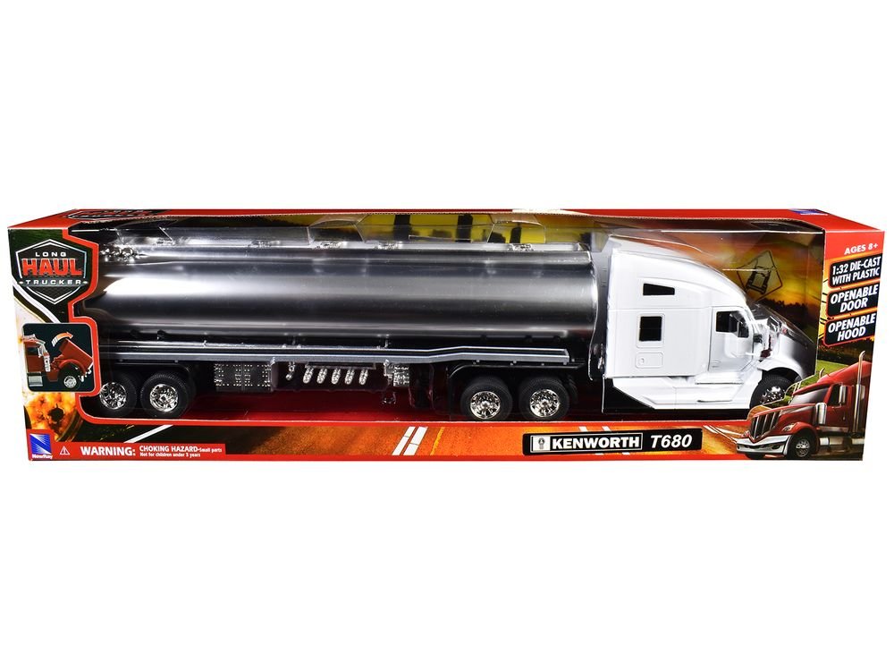 Kenworth T680 Truck White with Oil Tanker Trailer Chrome "Long Haul Trucker" Series 1/32 Diecast Model by New Ray view 3