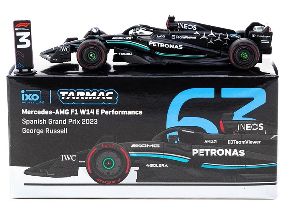 Mercedes-AMG F1 W14 E Performance #63 George Russell 3rd Place Formula One F1 "Spanish GP" (2023) "Global64" Series 1/64 Diecast Model Car by Tarmac Works view 3
