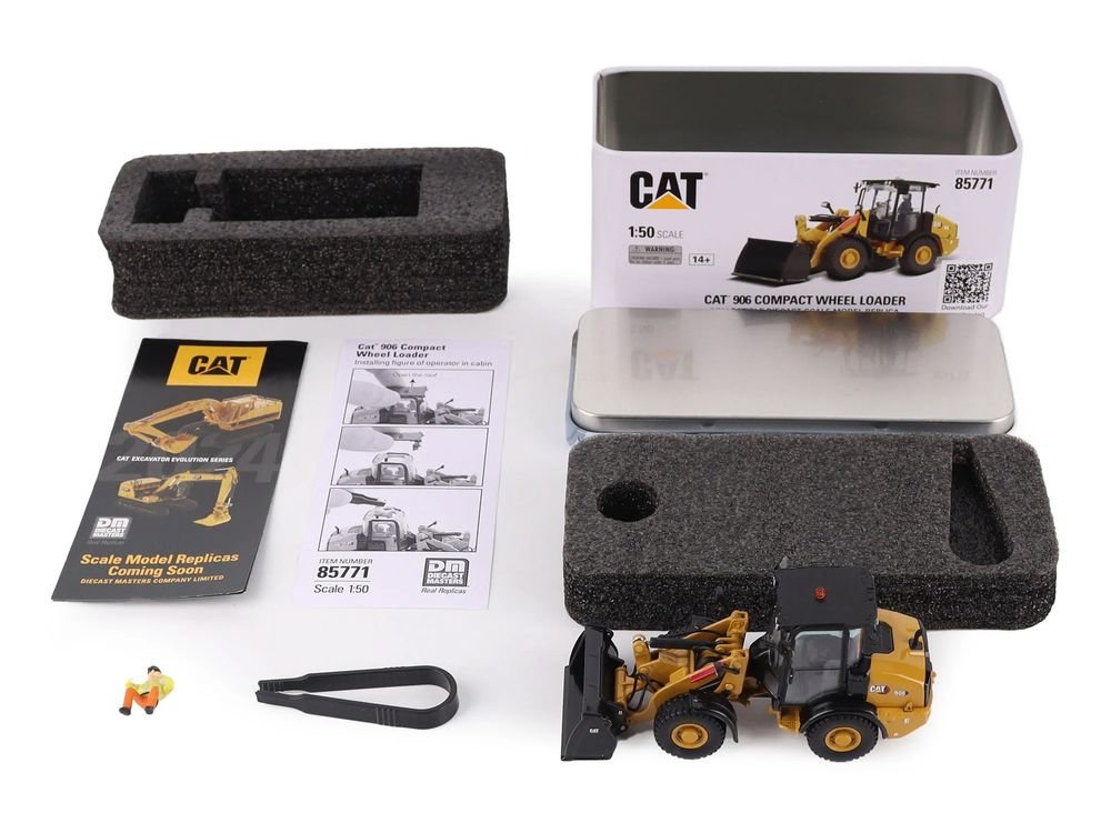 CAT Caterpillar 906 Compact Wheel Loader Yellow with Operator "High Line Series" 1/50 Diecast Model by Diecast Masters view 5