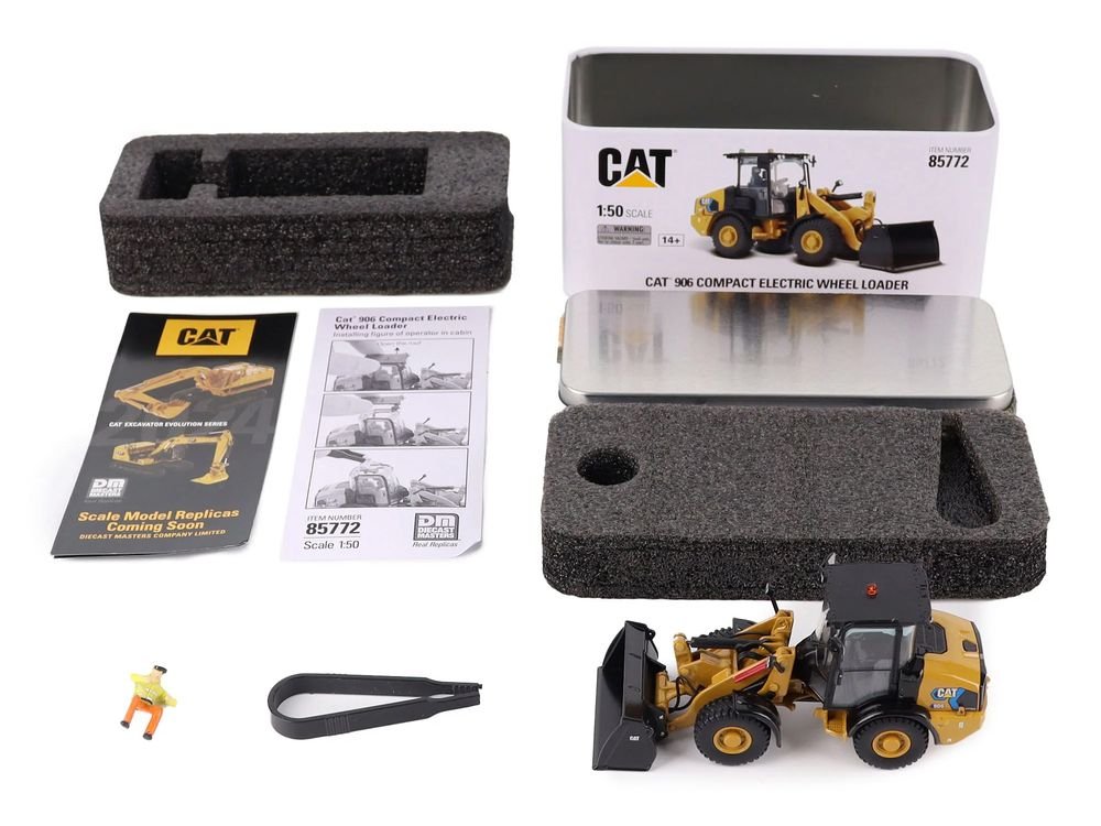 CAT Caterpillar 906 Electric Compact Wheel Loader Yellow with Operator "High Line Series" 1/50 Diecast Model by Diecast Masters view 5