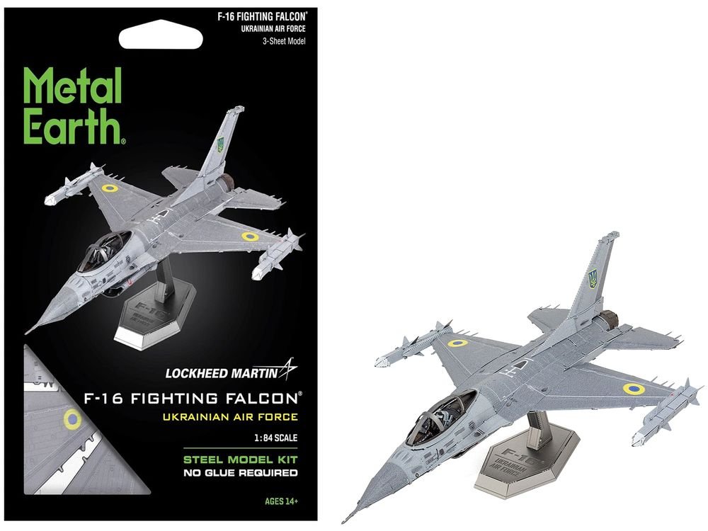 Model Kit Lockheed Martin F-16 Fighting Falcon Aircraft "Ukrainian Air Force" (Moderate Difficulty) Steel Model by Metal Earth