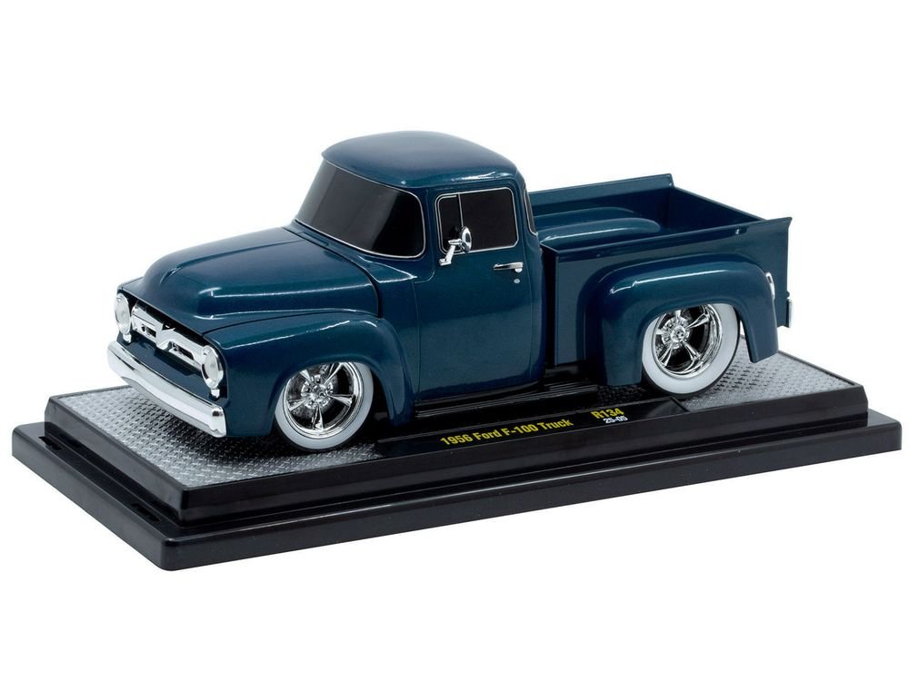 1956 Ford F-100 Pickup Truck Blue Metallic Limited Edition to 6650 pieces Worldwide 1/24 Diecast Model Car by M2 Machines view 2